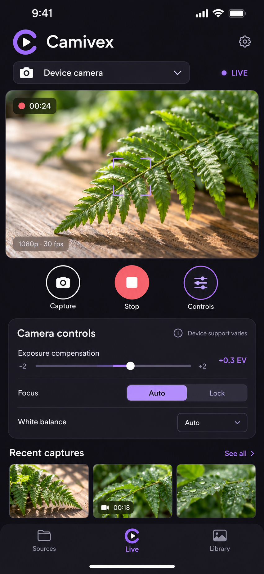 Camivex live view on iPhone