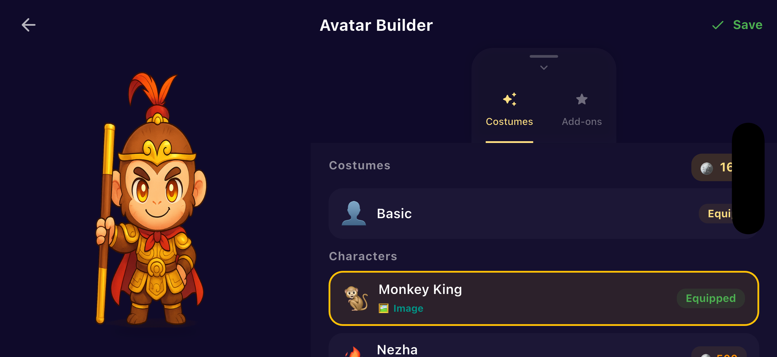 Zilele Avatar Builder with the Monkey King costume equipped