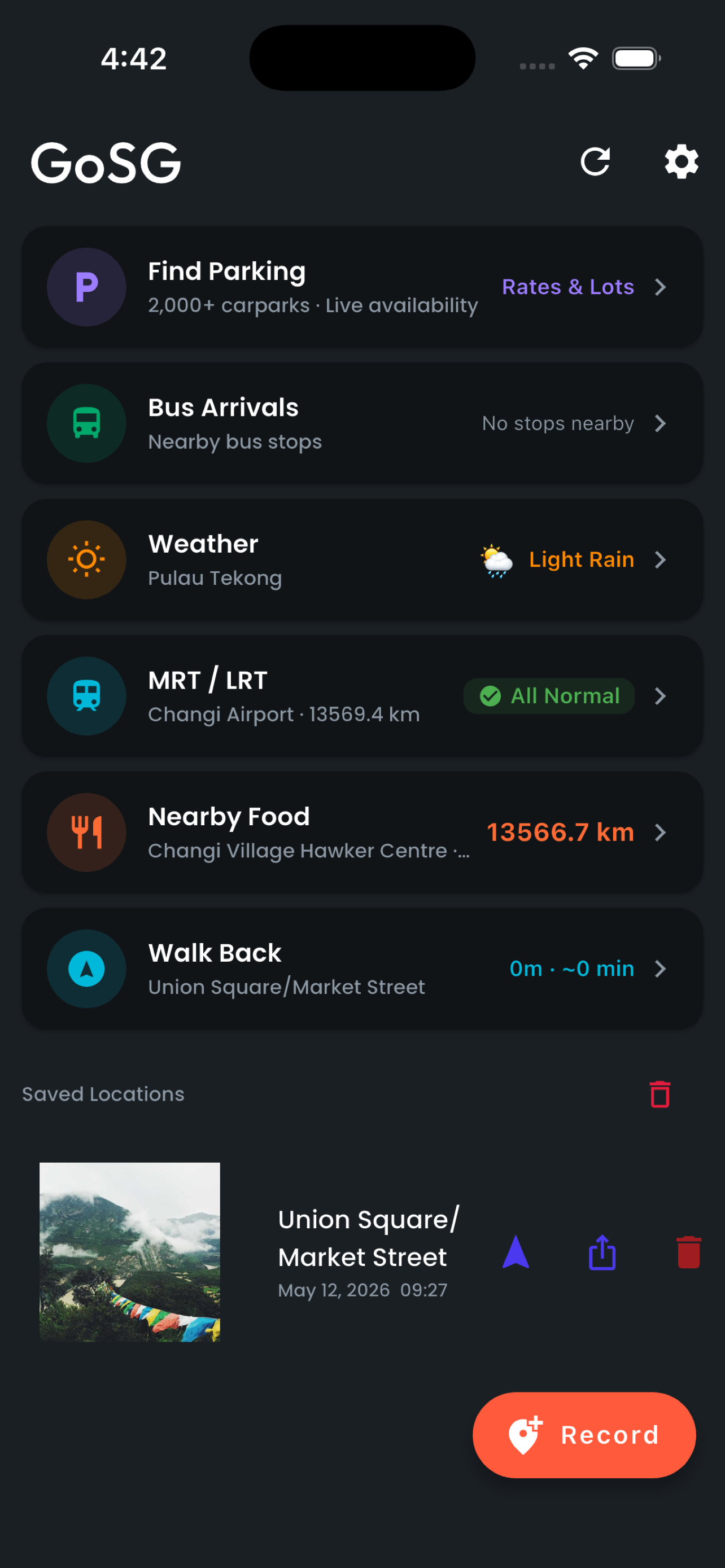 GoSG home screen